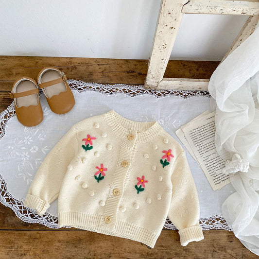 Baby Kid Girls Flower Crochet Cardigan