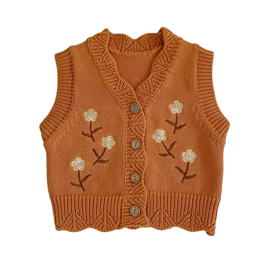 Baby Kid Girls Flower Crochet Embroidered Cardigan