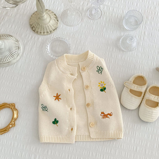 Baby Kid Girls Cartoon Crochet Embroidered Cardigan