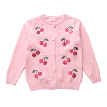 Baby Kid Girls Color-blocking Fruit Crochet Cardigan