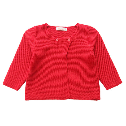 Baby Kid Girls Solid Color Muslin&Ribbed Cardigan