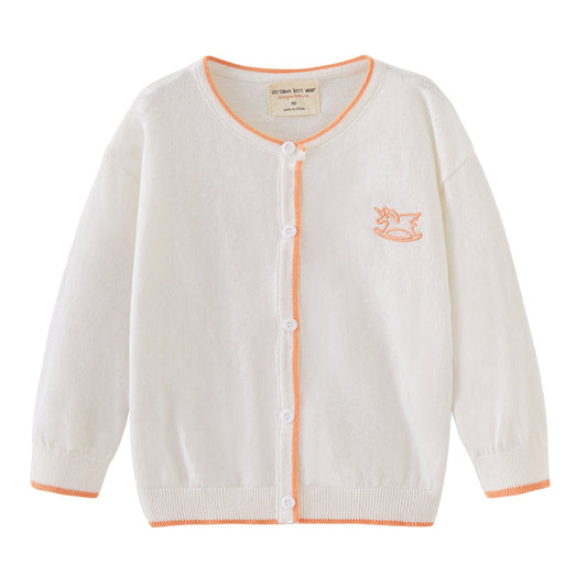 Baby Kid Unisex Solid Color Cartoon Embroidered Cardigan