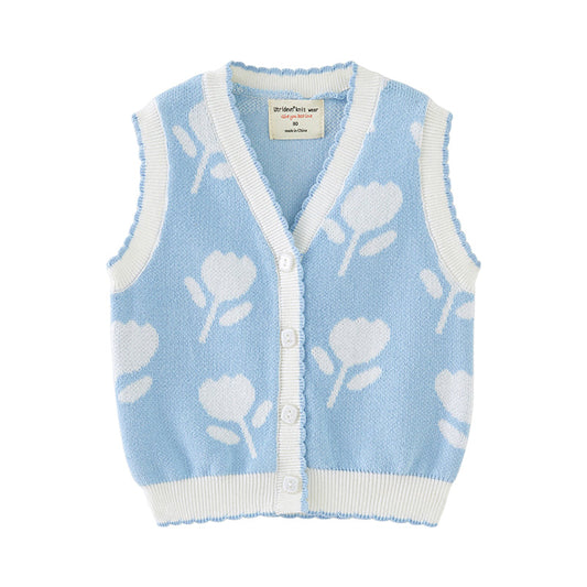 Baby Kid Girls Color-blocking Flower Crochet Print Vests Waistcoats