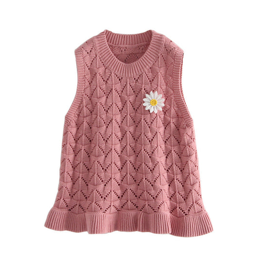 Baby Kid Girls Solid Color Flower Vests Waistcoats Knitwear