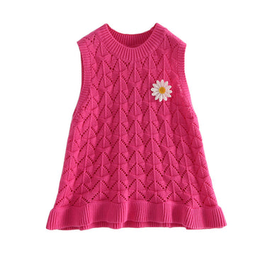 Baby Kid Girls Solid Color Flower Vests Waistcoats Knitwear