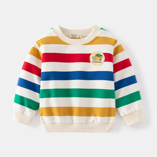 Baby Kid Boys Striped Color-blocking Hoodies Swearshirts