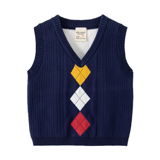 Baby Kid Boys Checked Crochet Vests Waistcoats