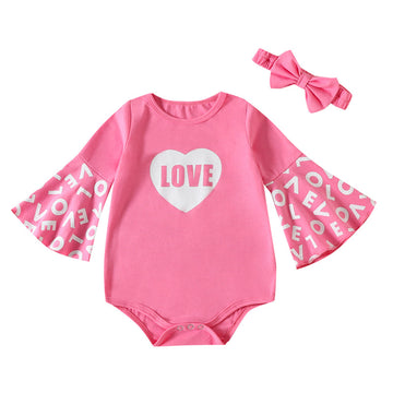 Baby Girls Letters Love heart Print Rompers Accessories Headwear