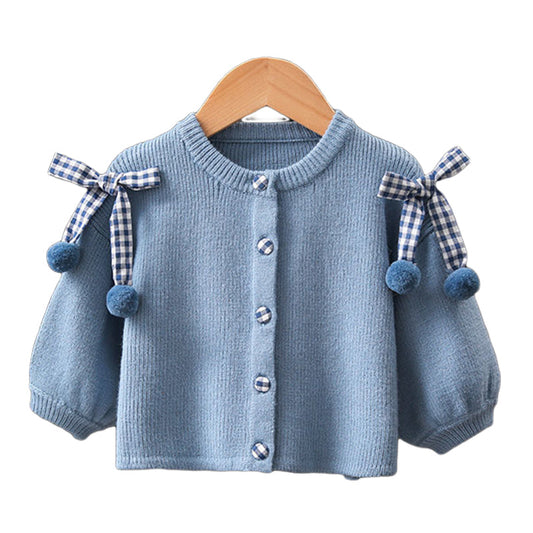 Baby Kid Girls Bow Crochet Cardigan Knitwear