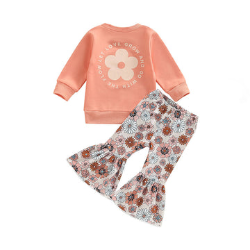 2 Pieces Set Baby Kid Girls Letters Flower  Tops And  Print Pants