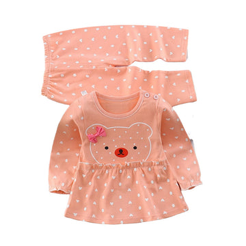 2 Pieces Set Baby Kid Girls Cartoon Bow Print Dresses And Pants