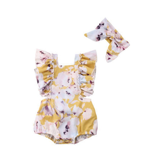 Baby Girls Print Rompers Accessories Headwear