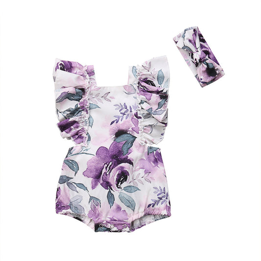 Baby Girls Print Rompers Accessories Headwear