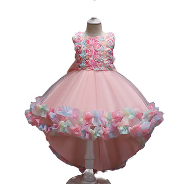 Cute Kid Girls Color-blocking Flower Bow Dressy Birthday Party Princess Dresses