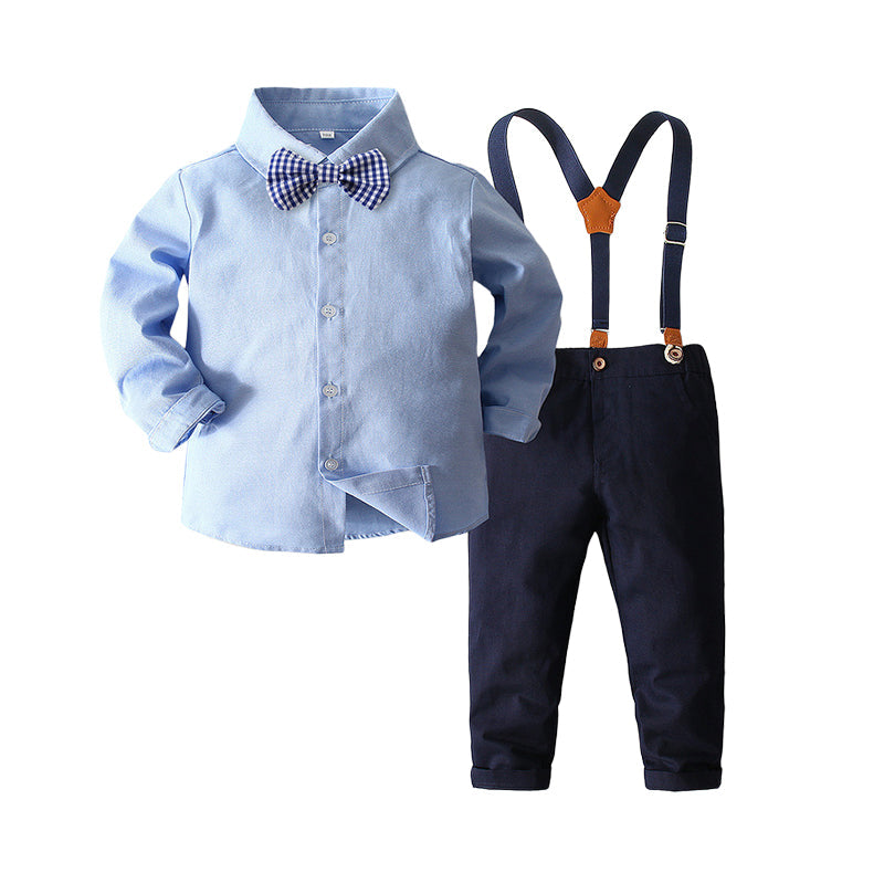 2 Pieces Set Baby Kid Boys Birthday Party Solid Color Bow Shirts And Jumpsuits