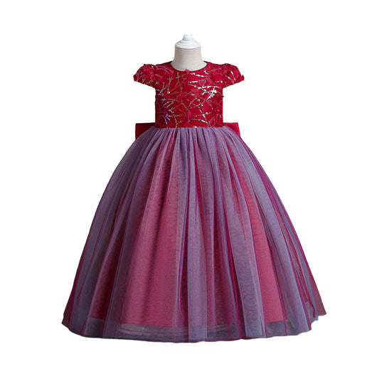 Kid Girls Color-blocking Butterfly Bow Birthday Party Princess Dresses