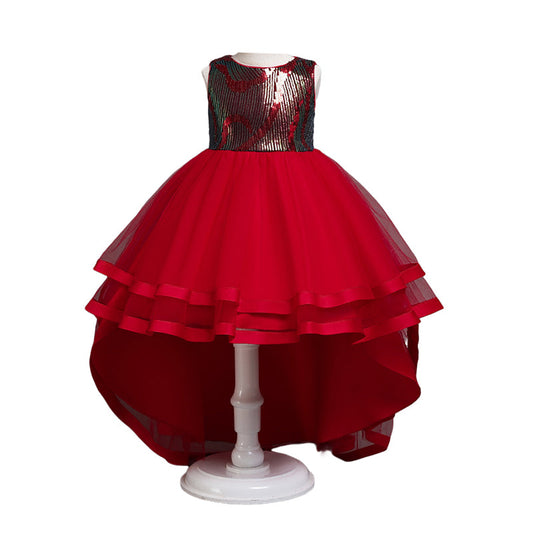 Kid Girls Solid Color Bow Birthday Party Princess Dresses