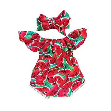 Baby Girls Fruit Print Rompers Accessories Headwear