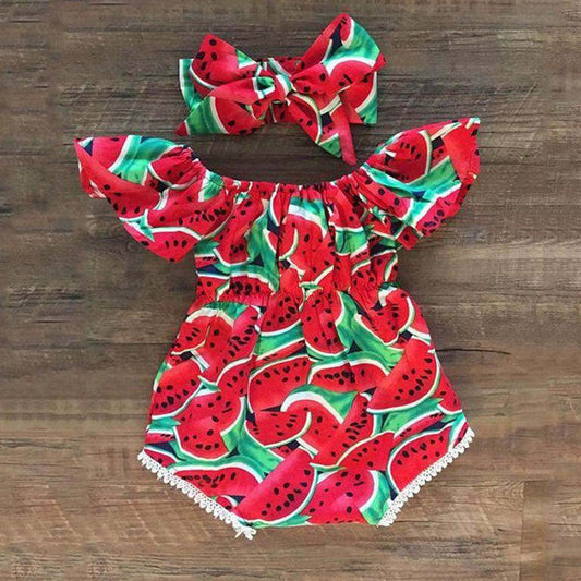 Baby Girls Fruit Print Rompers Accessories Headwear