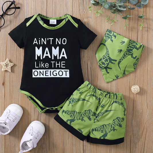 3 Pieces Set Baby Girls Letters Print Rompers Dinosaur And Shorts And Others accessories