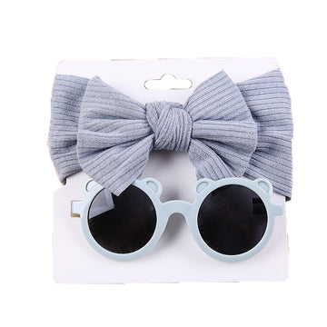 Fashion 2 Pieces Set Girls Solid Color Cartoon Glasses And Bow Headwear