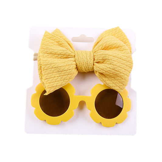 Cute 2 Pieces Set Girls Polka dots Bow Headwear And Glasses