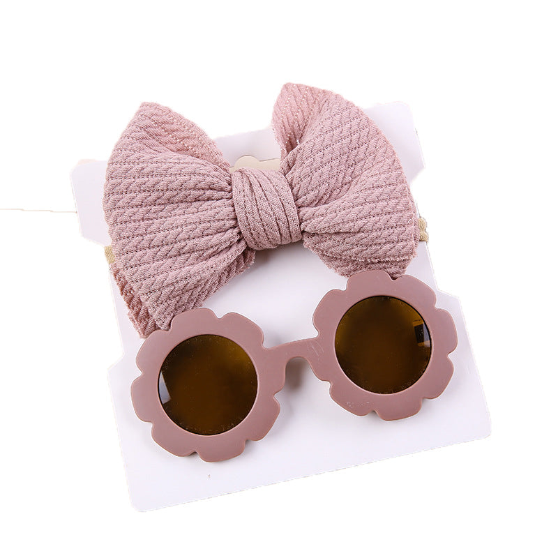 Cute 2 Pieces Set Girls Polka dots Bow Headwear And Glasses
