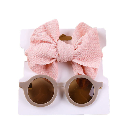 Fashion 2 Pieces Set Girls Solid Color Bow Headwear And Glasses