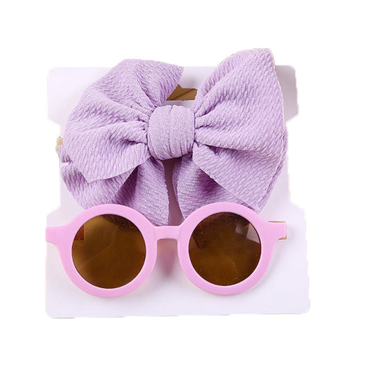 Fashion 2 Pieces Set Girls Solid Color Bow Headwear And Glasses