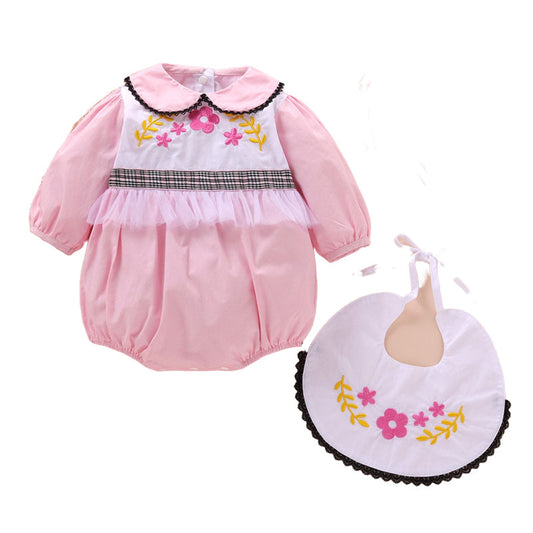 3 Pieces Set Baby Girls Embroidered Rompers Solid Color Hats And Flower Others accessories