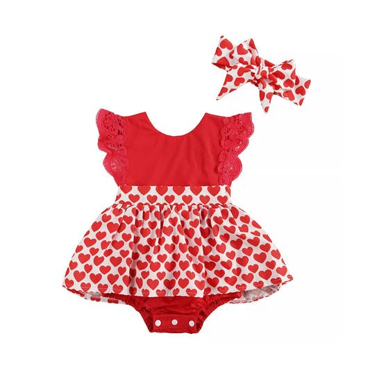 Baby Girls Love heart Lace Valentine's Day Rompers