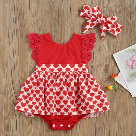 Baby Girls Love heart Lace Valentine's Day Rompers