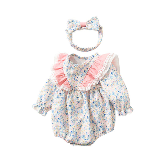 Baby Girls Flower Print Rompers Accessories Headwear