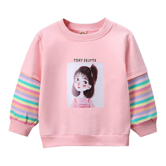 Baby Kid Girls Striped Letters Print Hoodies Swearshirts