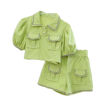 2 Pieces Set Baby Kid Girls Color-blocking Tops And Shorts