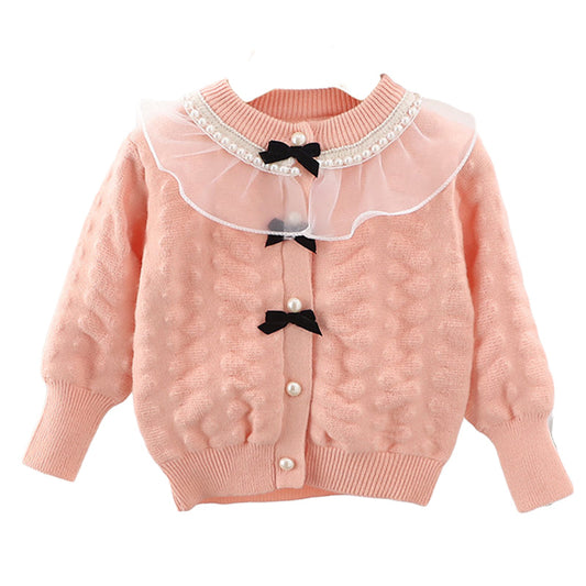 Baby Kid Girls Solid Color Bow Cardigan