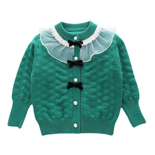 Baby Kid Girls Solid Color Bow Cardigan