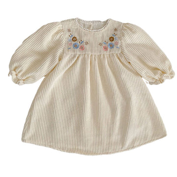 Baby Kid Girls Striped Embroidered Dresses