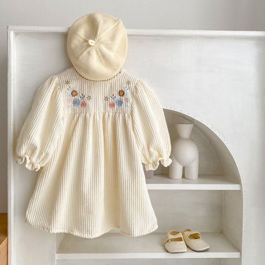 Baby Kid Girls Striped Embroidered Dresses