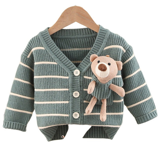 Cute Baby Kid Boys Striped Cartoon Cardigan Knitwear