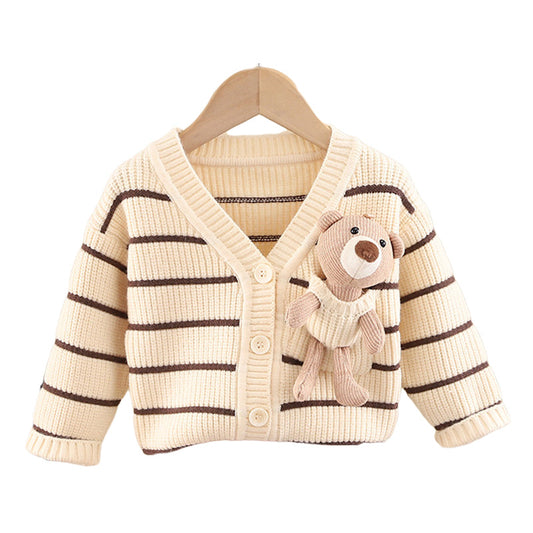 Cute Baby Kid Boys Striped Cartoon Cardigan Knitwear