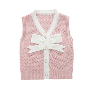 Baby Kid Girls Solid Color Bow Crochet Vests Waistcoats