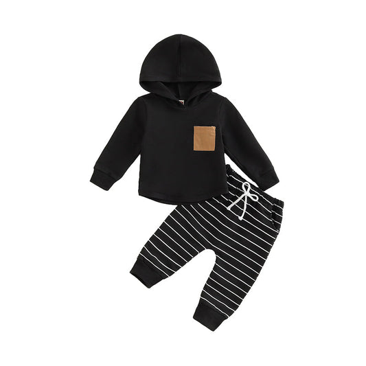 2 Pieces Set Baby Kid Boys Hoodies Swearshirts And Striped Ribbon Pants