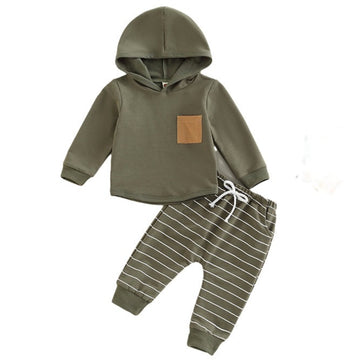 2 Pieces Set Baby Kid Boys Hoodies Swearshirts And Striped Ribbon Pants