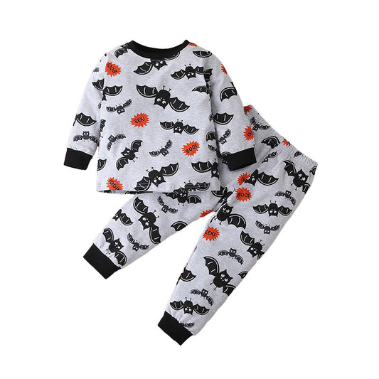 2 Pieces Set Baby Kid Boys Halloween Letters Cartoon Print Tops And Pants