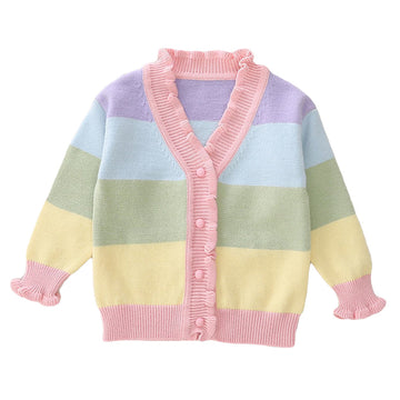 Baby Kid Girls Striped Rainbow Cardigan Knitwear