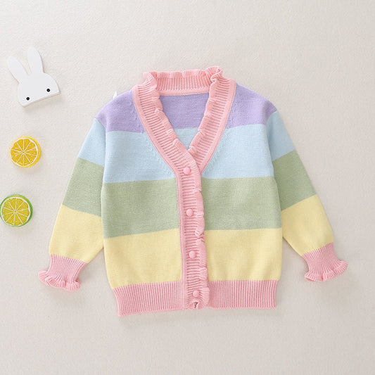 Baby Kid Girls Striped Rainbow Cardigan Knitwear