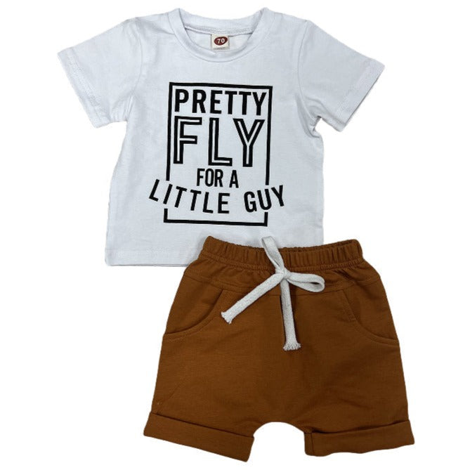 2 Pieces Set Baby Kid Boys Letters T-Shirts And Solid Color Ribbon Shorts
