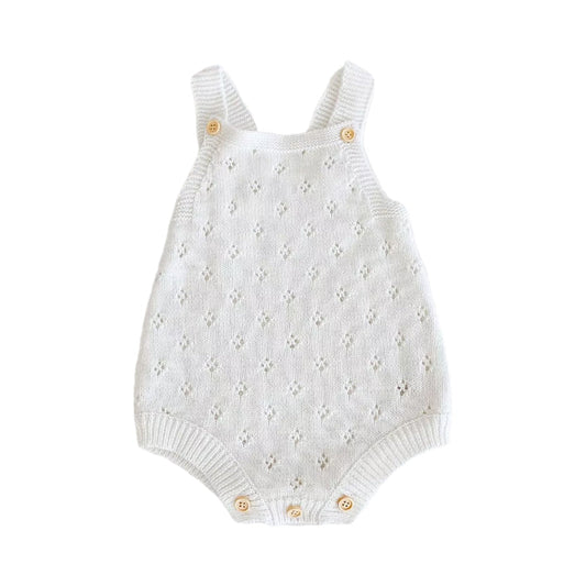 Baby Girls Solid Color Crochet Rompers