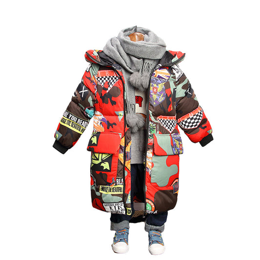 Kid Men Solid Color Print Coats